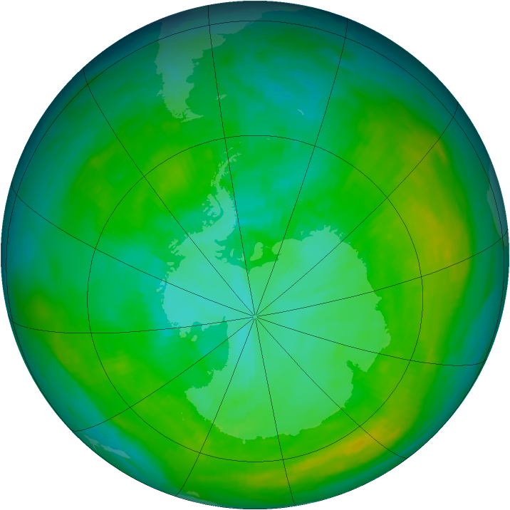 Antarctic ozone map for 13 January 1982